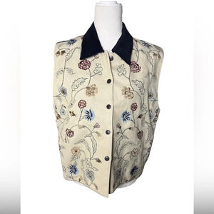Vintage Floral Embroidery Wool/Cotton Vest L